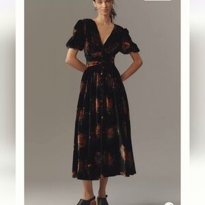 The Katerina Button-Front Dress Velvet Edition Black Floral Size M, NWT